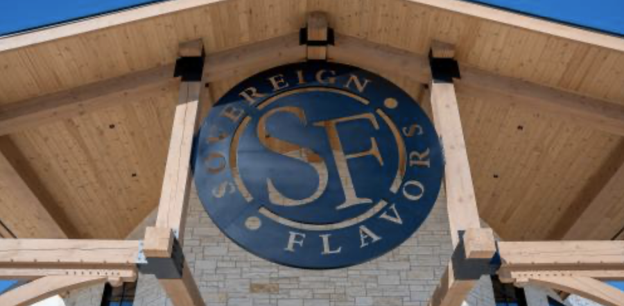 Sovereign Flavors Logo on the front of the new building